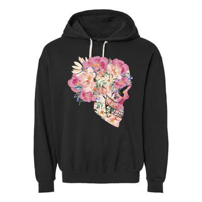 Skull Floral Watercolor Art Garment-Dyed Fleece Hoodie