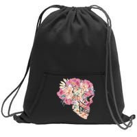 Skull Floral Watercolor Art Sweatshirt Cinch Pack Bag