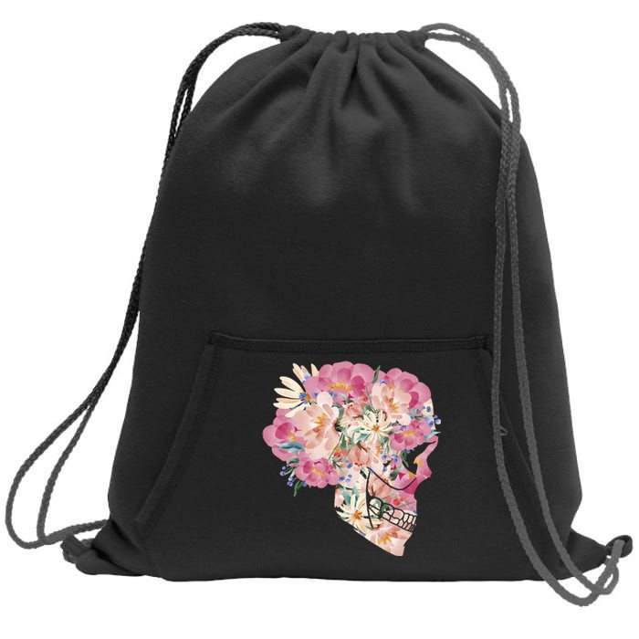 Skull Floral Watercolor Art Sweatshirt Cinch Pack Bag