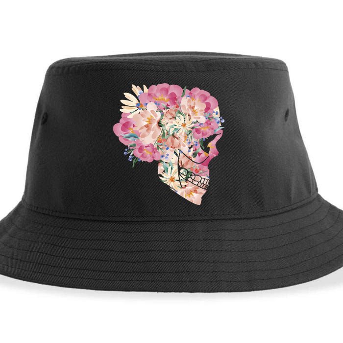 Skull Floral Watercolor Art Sustainable Bucket Hat