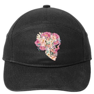 Skull Floral Watercolor Art 7-Panel Snapback Hat