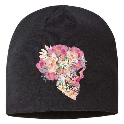 Skull Floral Watercolor Art Sustainable Beanie