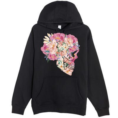 Skull Floral Watercolor Art Premium Pullover Hoodie