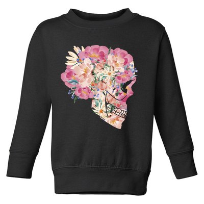Skull Floral Watercolor Art Toddler Sweatshirt