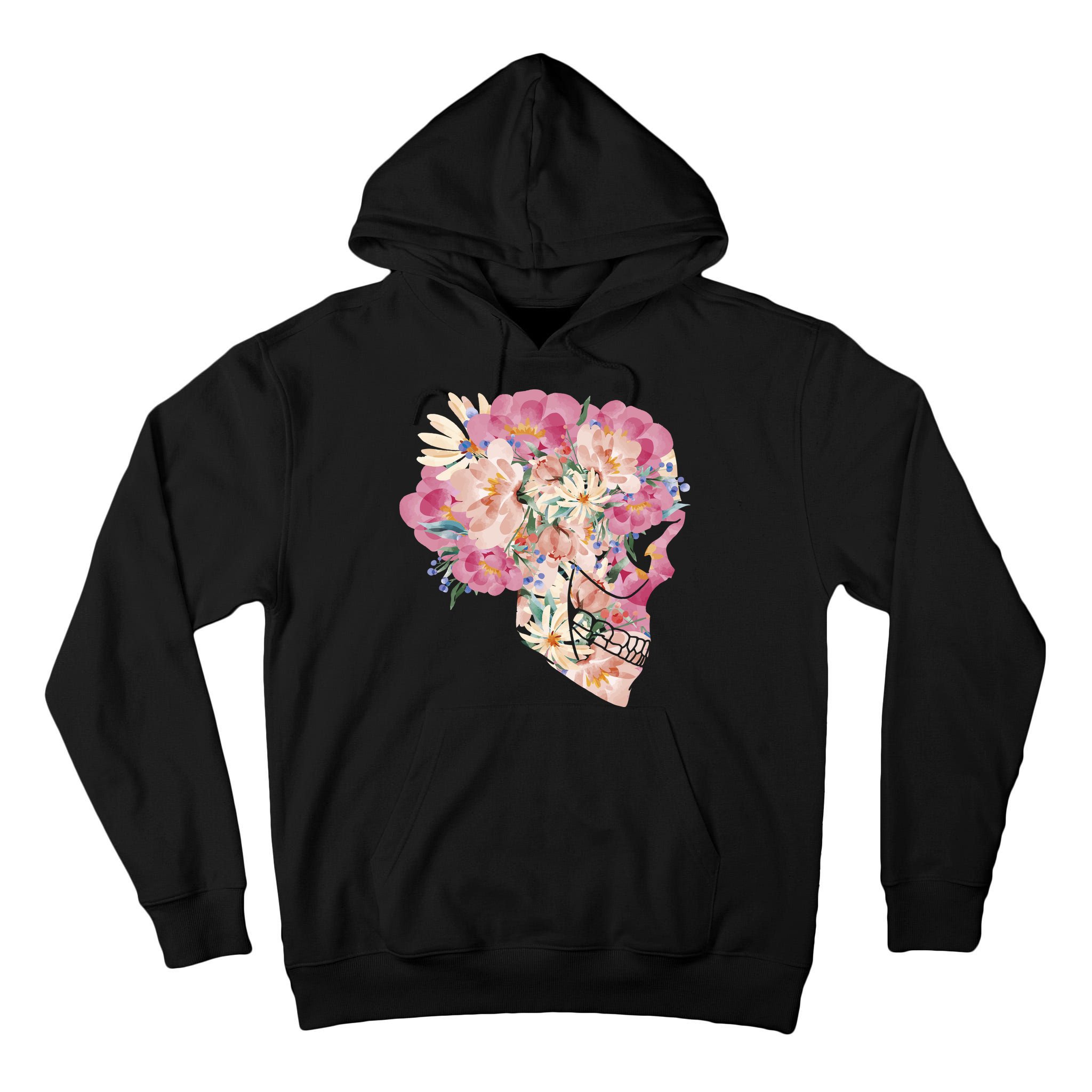 Skull Floral Watercolor Art Tall Hoodie