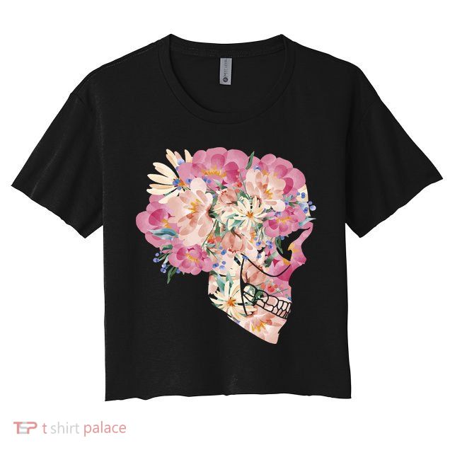 Skull Floral Watercolor Art Crop Top