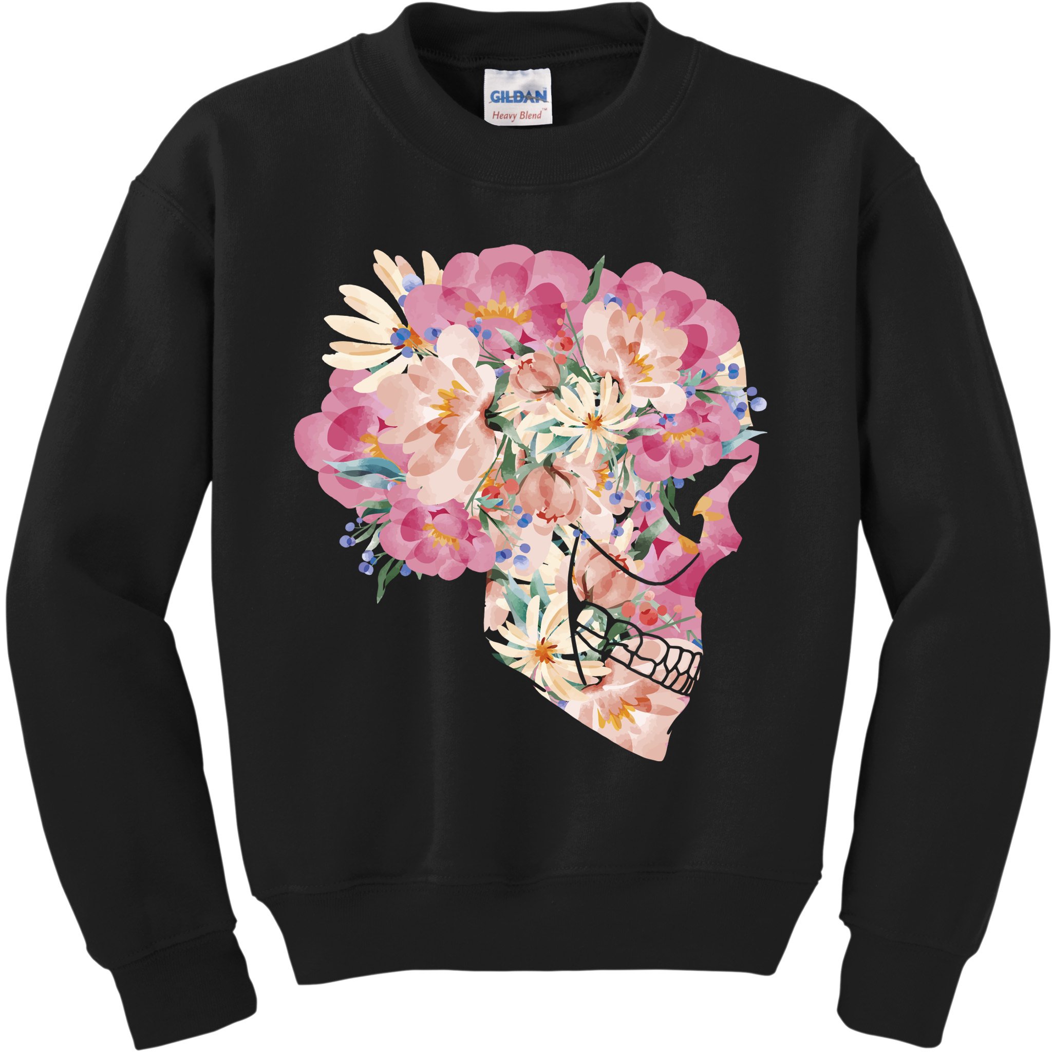 Skull Floral Watercolor Art Kids Sweatshirt