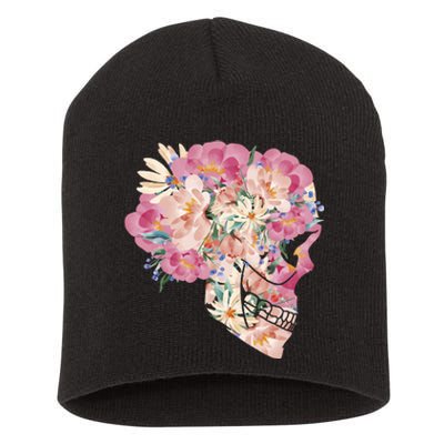 Skull Floral Watercolor Art Short Acrylic Beanie