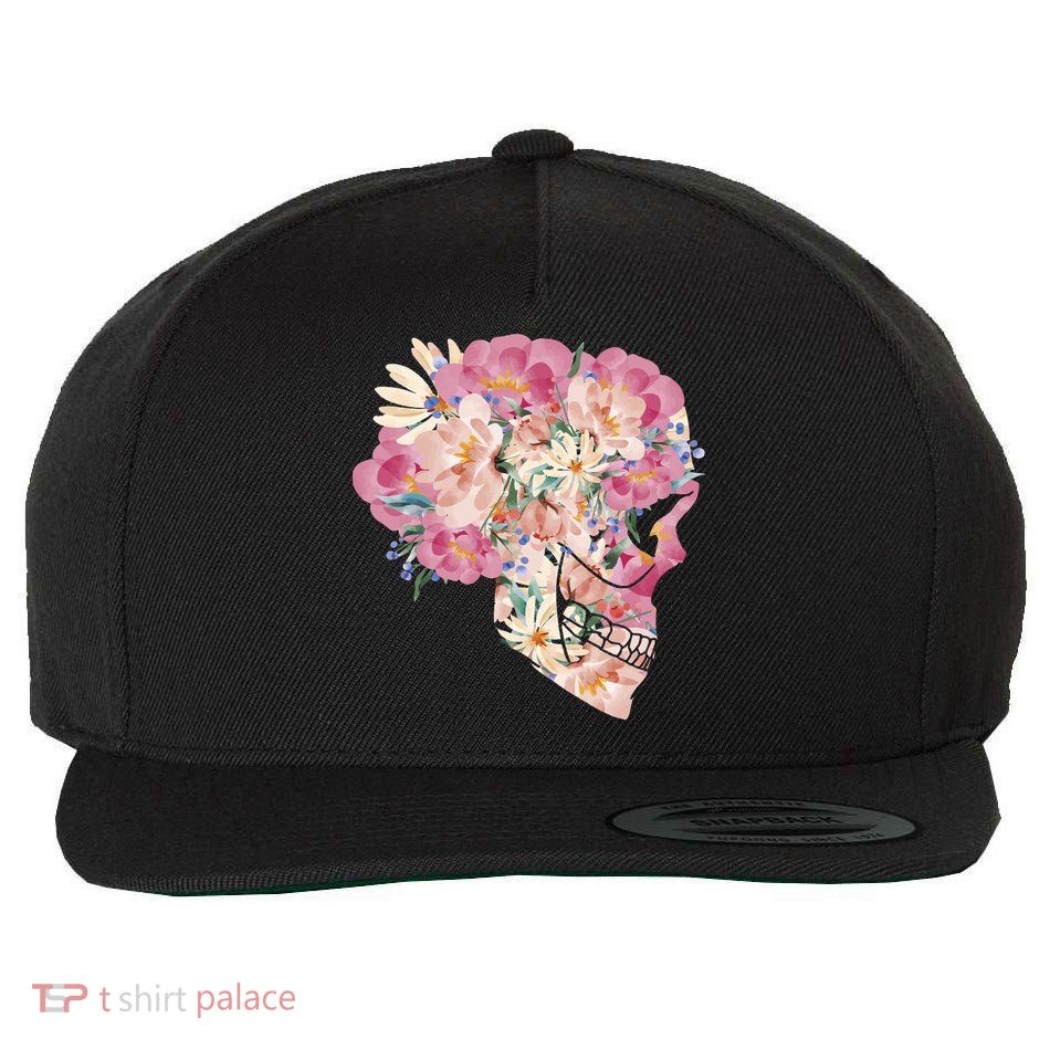 Skull Floral Watercolor Art Wool Snapback Cap