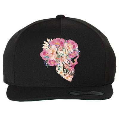 Skull Floral Watercolor Art Wool Snapback Cap