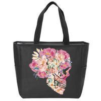 Skull Floral Watercolor Art Zip Tote Bag