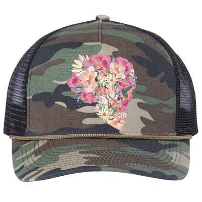 Skull Floral Watercolor Art Retro Rope Trucker Hat Cap