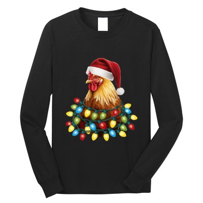 Santa Funny Xmas Tree Chicken Hilarious Christmas Long Sleeve Shirt