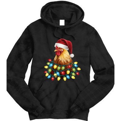 Santa Funny Xmas Tree Chicken Hilarious Christmas Tie Dye Hoodie