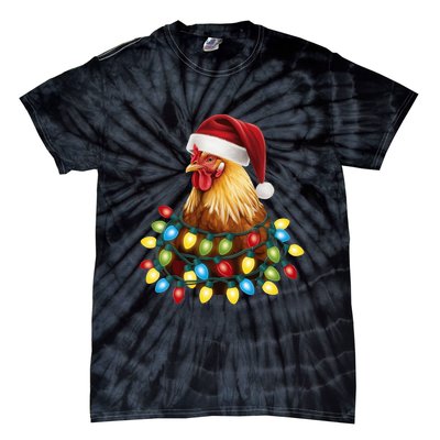 Santa Funny Xmas Tree Chicken Hilarious Christmas Tie-Dye T-Shirt