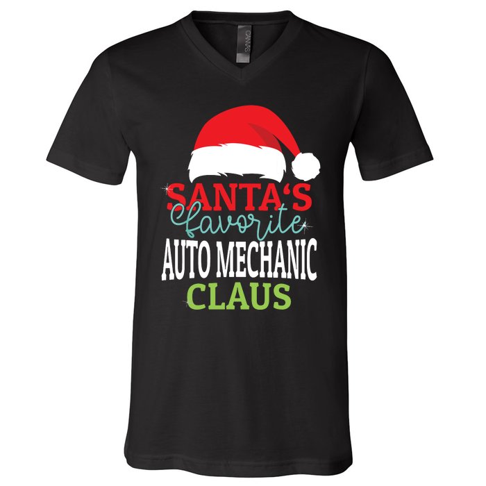 Santas Favorite Xmas Auto Mechanic Christmas Claus Pjs V-Neck T-Shirt