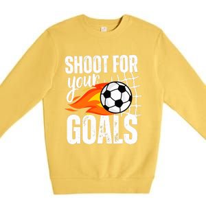 Shoot For Your Goals Soccer Boy Saying Distressed Graphic Premium Crewneck Sweatshirt