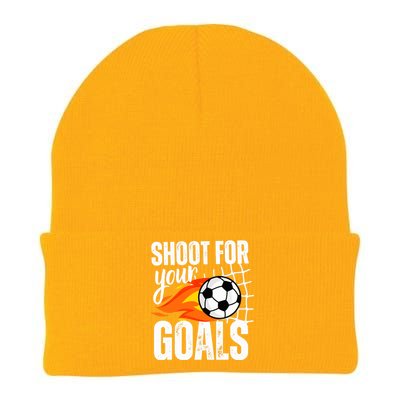 Shoot For Your Goals Soccer Boy Saying Distressed Graphic Knit Cap Winter Beanie