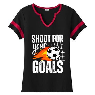 Shoot For Your Goals Soccer Boy Saying Distressed Graphic Ladies Halftime Notch Neck Tee