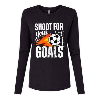 Shoot For Your Goals Soccer Boy Saying Distressed Graphic Womens Cotton Relaxed Long Sleeve T-Shirt