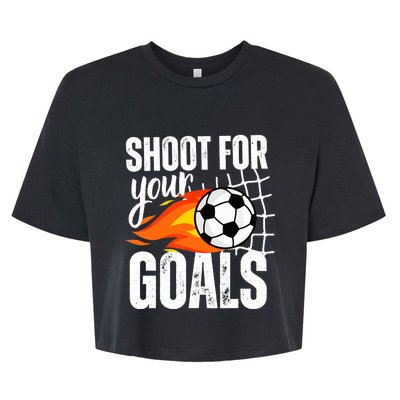 Shoot For Your Goals Soccer Boy Saying Distressed Graphic Bella+Canvas Jersey Crop Tee