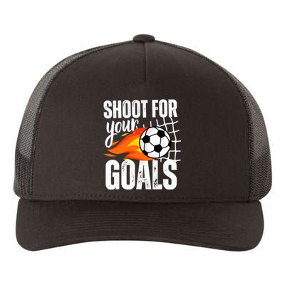 Shoot For Your Goals Soccer Boy Saying Distressed Graphic Yupoong Adult 5-Panel Trucker Hat