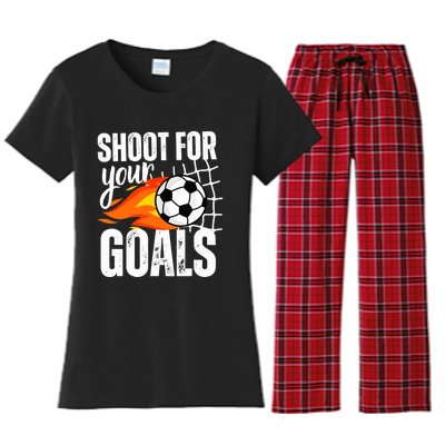 Shoot For Your Goals Soccer Boy Saying Distressed Graphic Women's Flannel Pajama Set