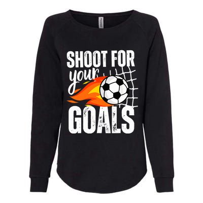 Shoot For Your Goals Soccer Boy Saying Distressed Graphic Womens California Wash Sweatshirt