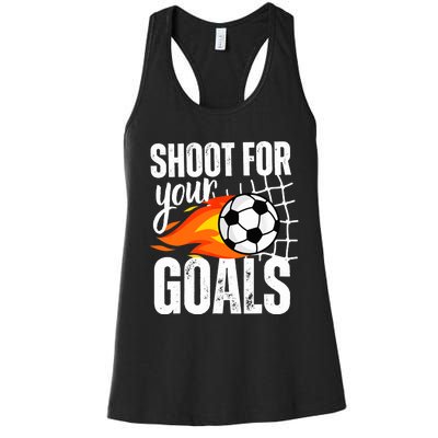 Shoot For Your Goals Soccer Boy Saying Distressed Graphic Women's Racerback Tank