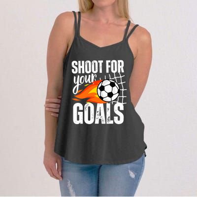 Shoot For Your Goals Soccer Boy Saying Distressed Graphic Women's Strappy Tank