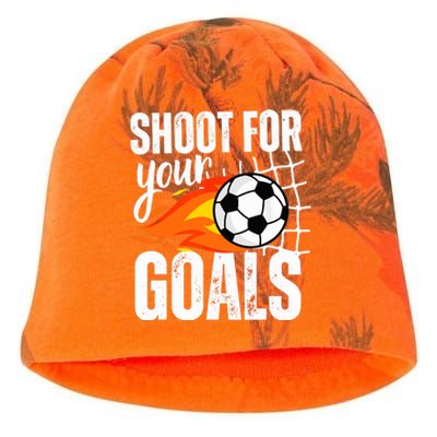 Shoot For Your Goals Soccer Boy Saying Distressed Graphic Kati - Camo Knit Beanie