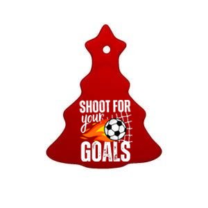 Shoot For Your Goals Soccer Boy Saying Distressed Graphic Ceramic Tree Ornament