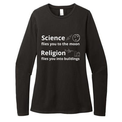 Science Flies You The Moon Religion Flies You Into Buildings Womens CVC Long Sleeve Shirt