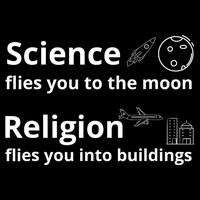 Science Flies You The Moon Religion Flies You Into Buildings Womens T-Shirt