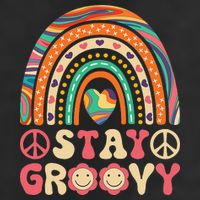 Stay Groovy 60s Outfit 70s Theme Costume Cute Rainbow Hippie 7 Panel Mesh Trucker Snapback Hat