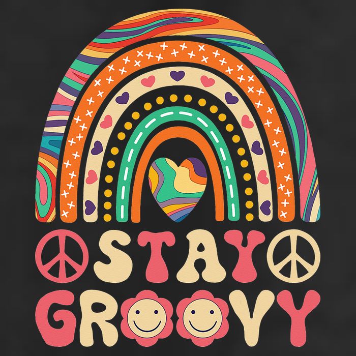 Stay Groovy 60s Outfit 70s Theme Costume Cute Rainbow Hippie 7 Panel Mesh Trucker Snapback Hat