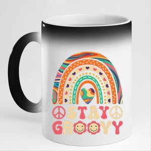 Stay Groovy 60s Outfit 70s Theme Costume Cute Rainbow Hippie 11oz Black Color Changing Mug