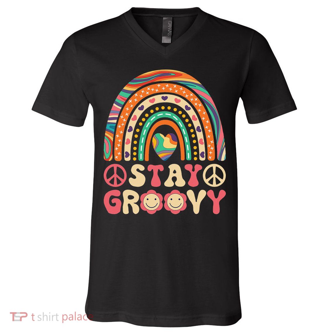 Stay Groovy 60s Outfit 70s Theme Costume Cute Rainbow Hippie V-Neck T-Shirt