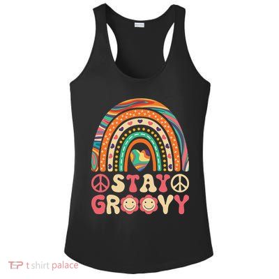 Stay Groovy 60s Outfit 70s Theme Costume Cute Rainbow Hippie Ladies PosiCharge Competitor Racerback Tank