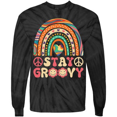 Stay Groovy 60s Outfit 70s Theme Costume Cute Rainbow Hippie Tie-Dye Long Sleeve Shirt