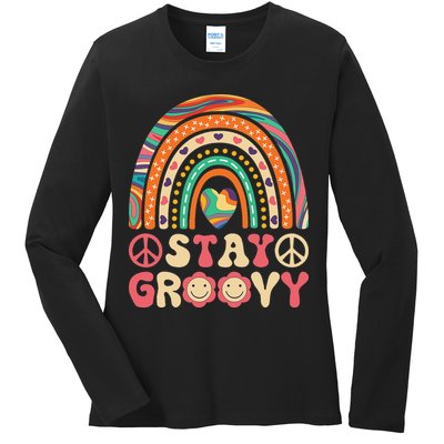 Stay Groovy 60s Outfit 70s Theme Costume Cute Rainbow Hippie Ladies Long Sleeve Shirt
