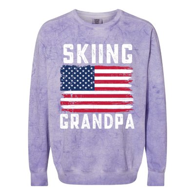 Skiing Grandpa American Flag July 4th Gift Colorblast Crewneck Sweatshirt