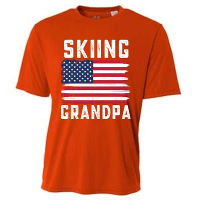 Skiing Grandpa American Flag July 4th Gift Cooling Performance Crew T-Shirt