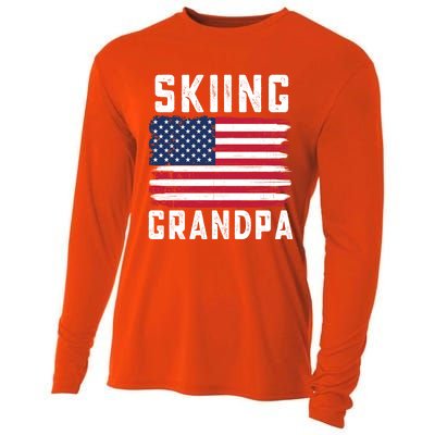 Skiing Grandpa American Flag July 4th Gift Cooling Performance Long Sleeve Crew