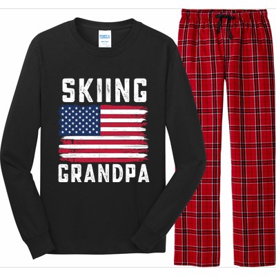 Skiing Grandpa American Flag July 4th Gift Long Sleeve Pajama Set