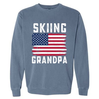 Skiing Grandpa American Flag July 4th Gift Garment-Dyed Sweatshirt