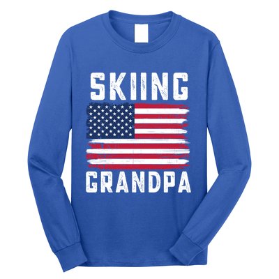 Skiing Grandpa American Flag July 4th Gift Long Sleeve Shirt