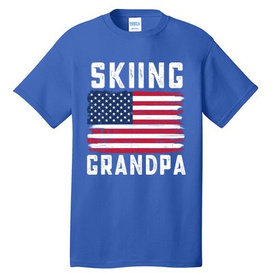 Skiing Grandpa American Flag July 4th Gift Tall T-Shirt