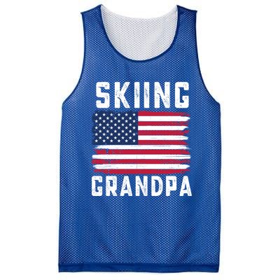 Skiing Grandpa American Flag July 4th Gift Mesh Reversible Basketball Jersey Tank