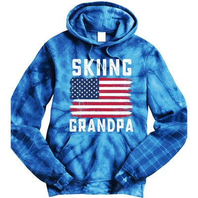 Skiing Grandpa American Flag July 4th Gift Tie Dye Hoodie